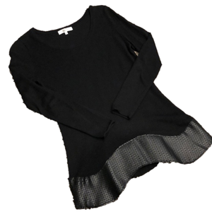 My Tribe Long Sleeve black Tunic with Leather Trim Womans Sz XS